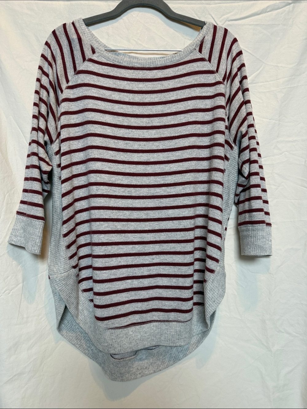 Maurices Gray and Burgundy Striped Tunic Scoop Neck Sweater